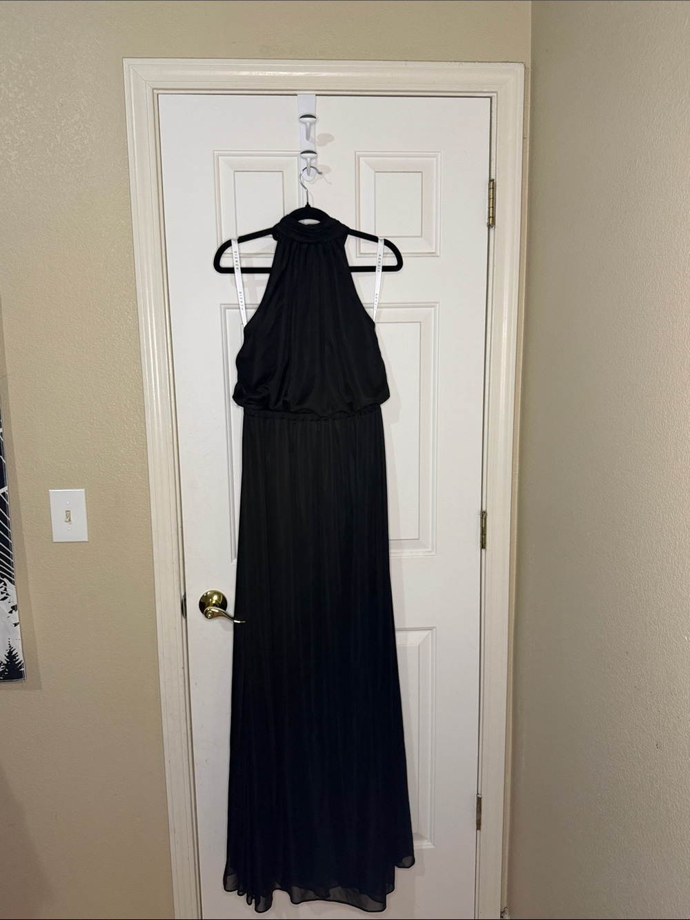 Azazie Black Halter Maxi Dress with Gathered Waist